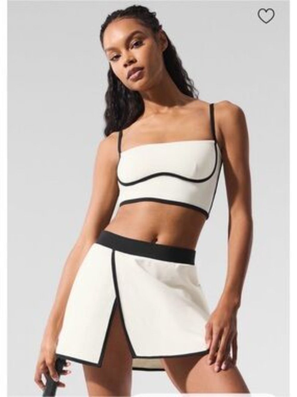 ALO Yoga White Sports Crop and Skort with Black Trim - Picture 3 of 3